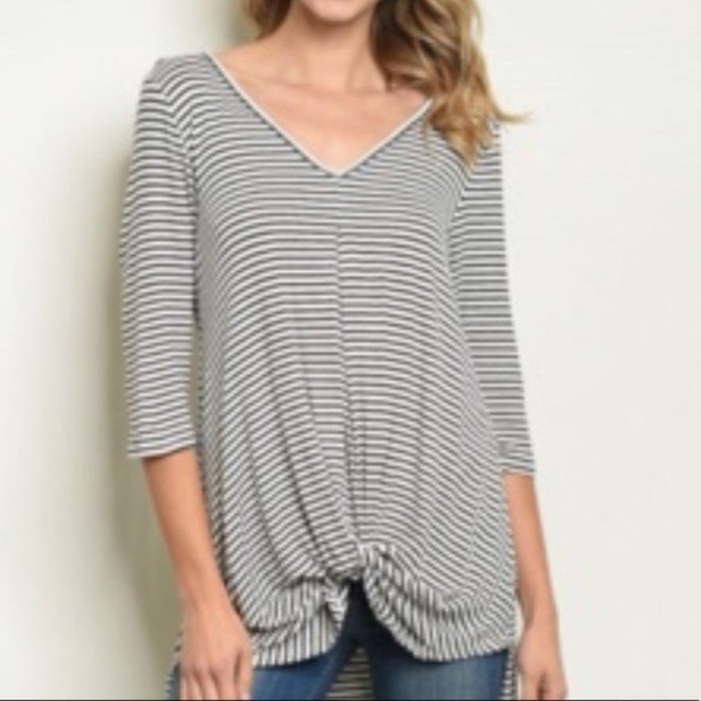 Annabelle Hi-Low Knot Maxi Tunic - Perfect Stripes - Picture 2 of 5